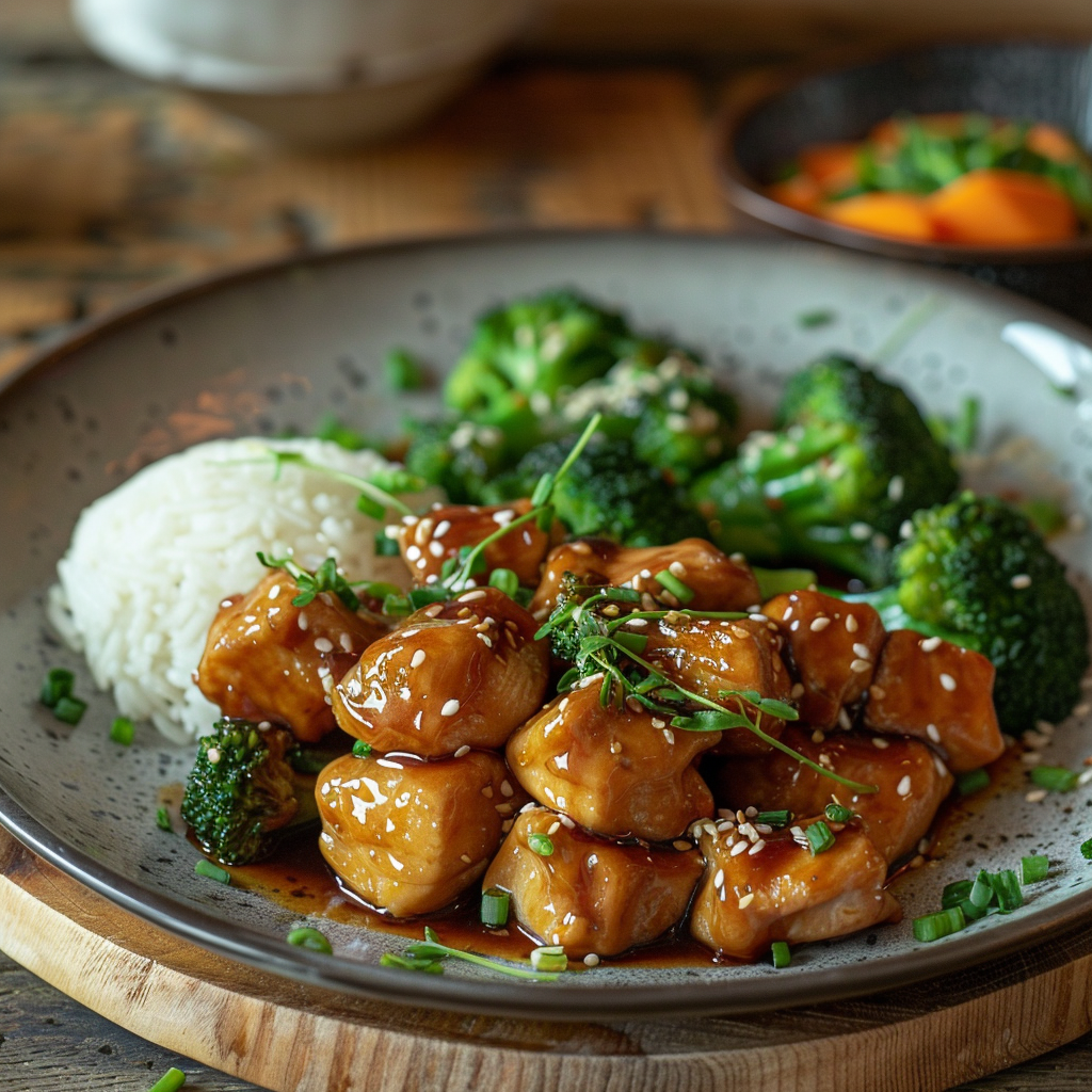 Kippendij in teriyakisaus met sesamzaadjes