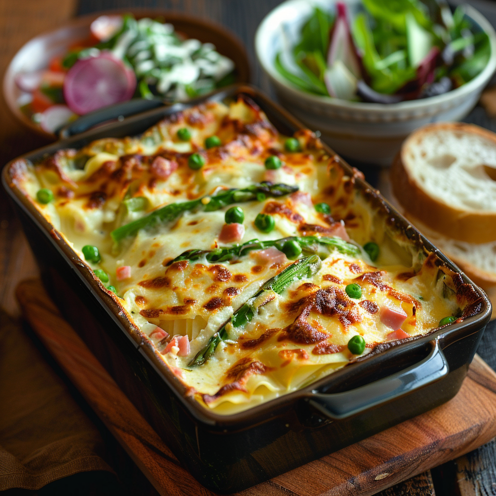 Lasagne met groene asperges en ham