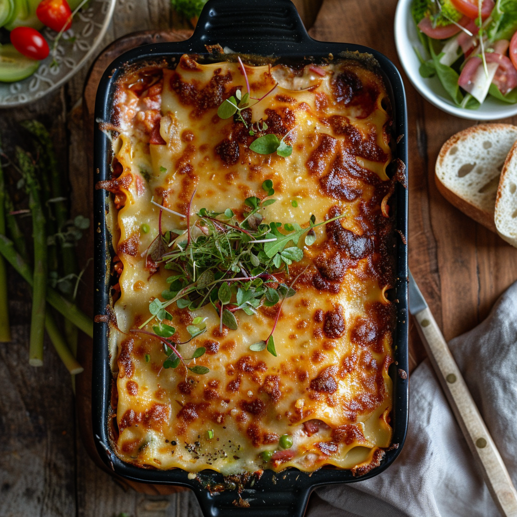 Lasagne met groene asperges en ham