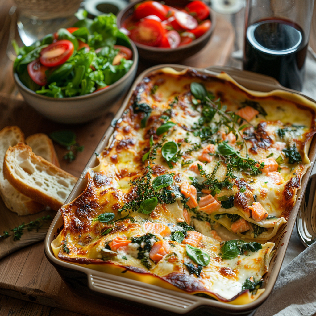 Lasagne met spinazie, ricotta en zalm