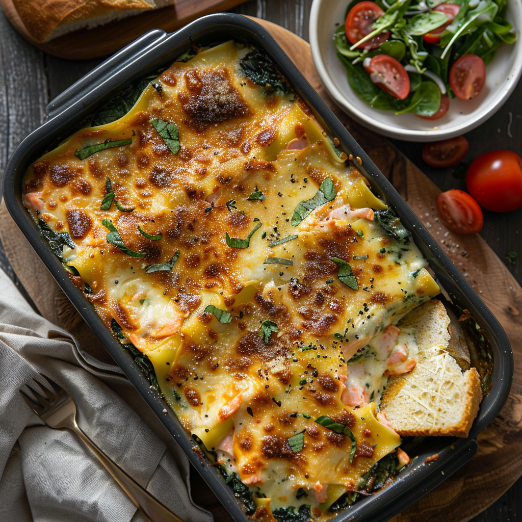 Lasagne met spinazie, ricotta en zalm