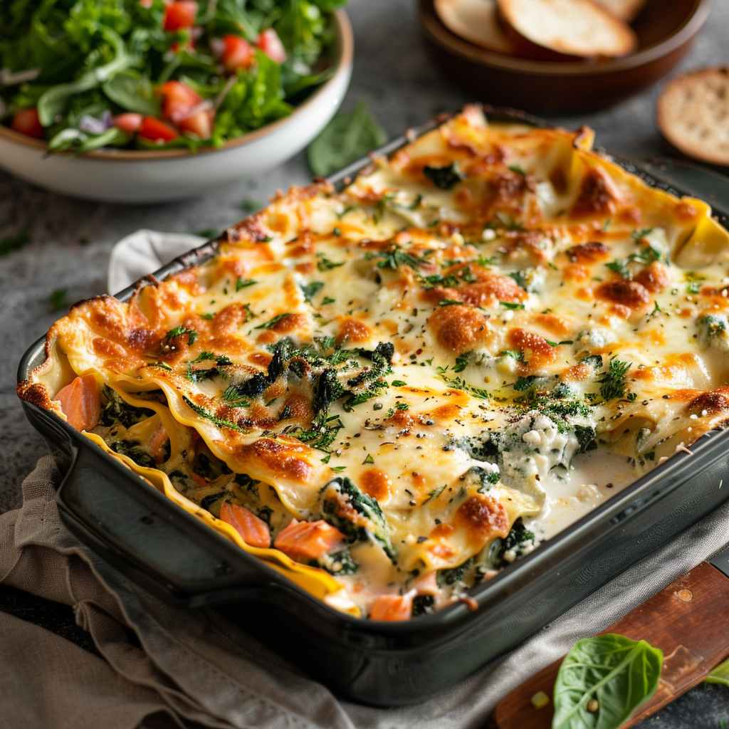 Lasagne met spinazie, ricotta en zalm