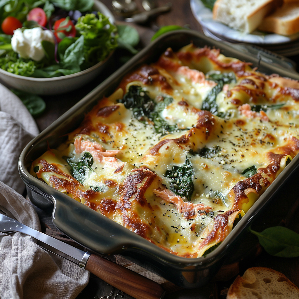 Lasagne met spinazie, ricotta en zalm