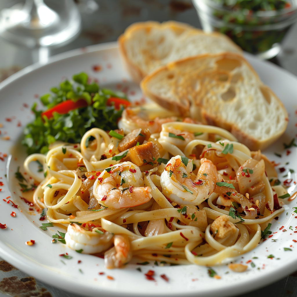 Linguine met zeevruchten en chilivlokken