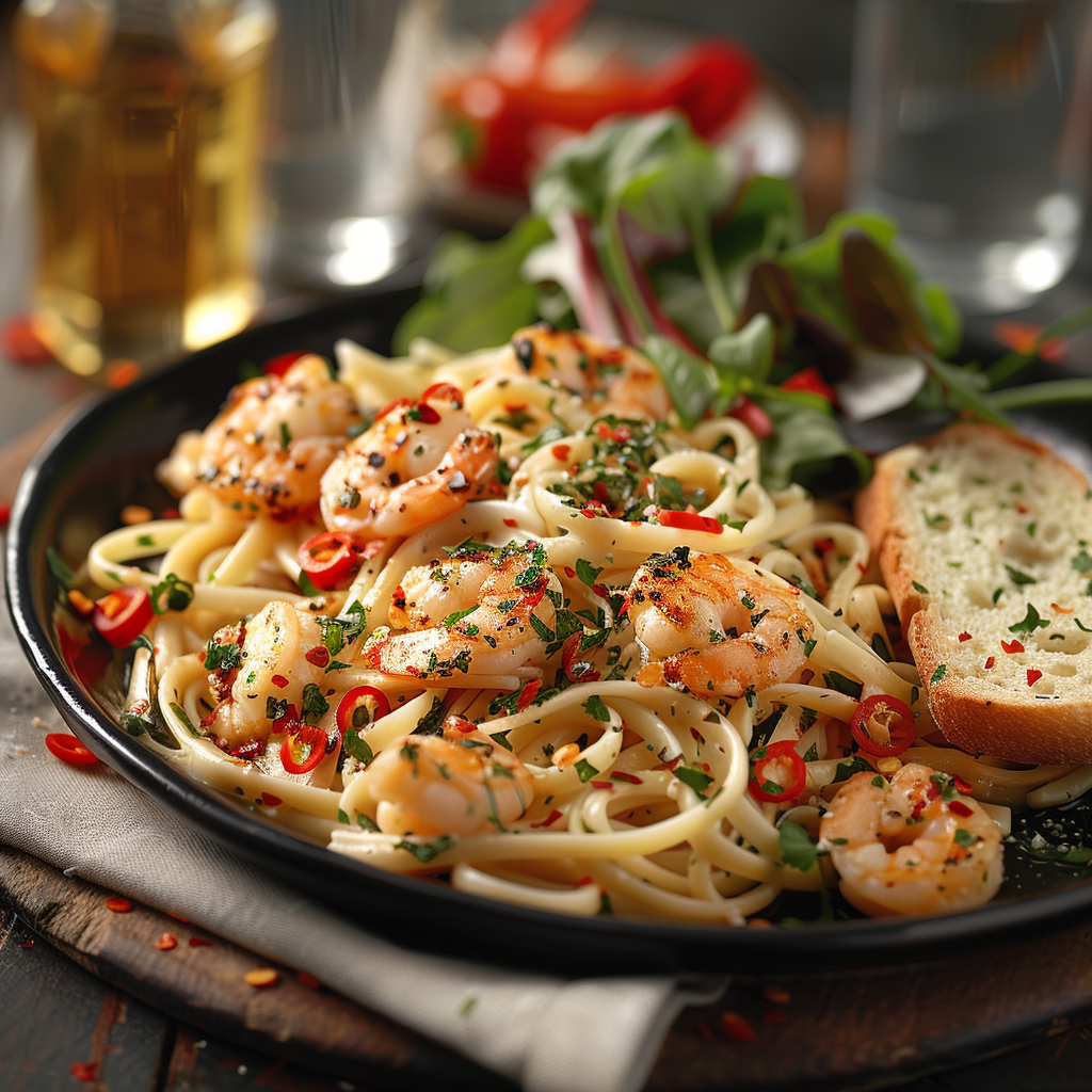 Linguine met zeevruchten en chilivlokken