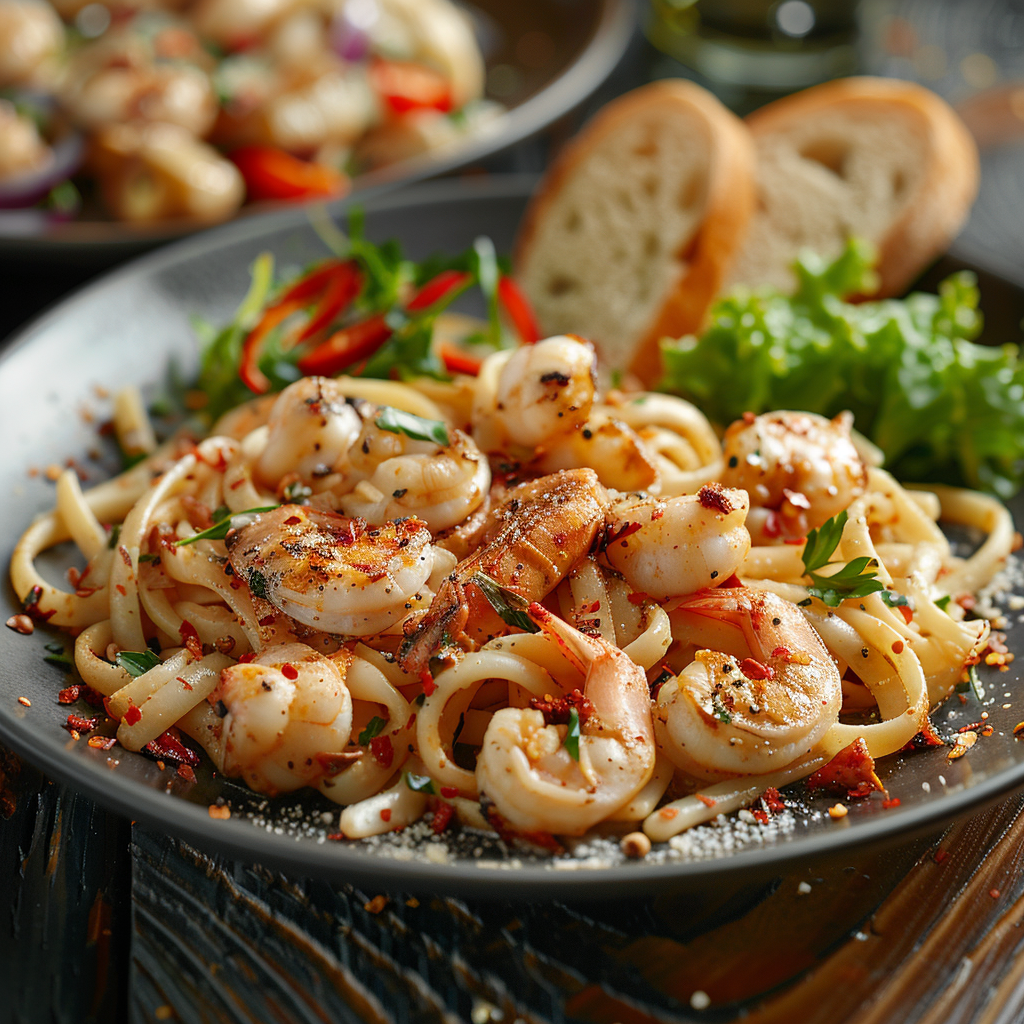 Linguine met zeevruchten en chilivlokken