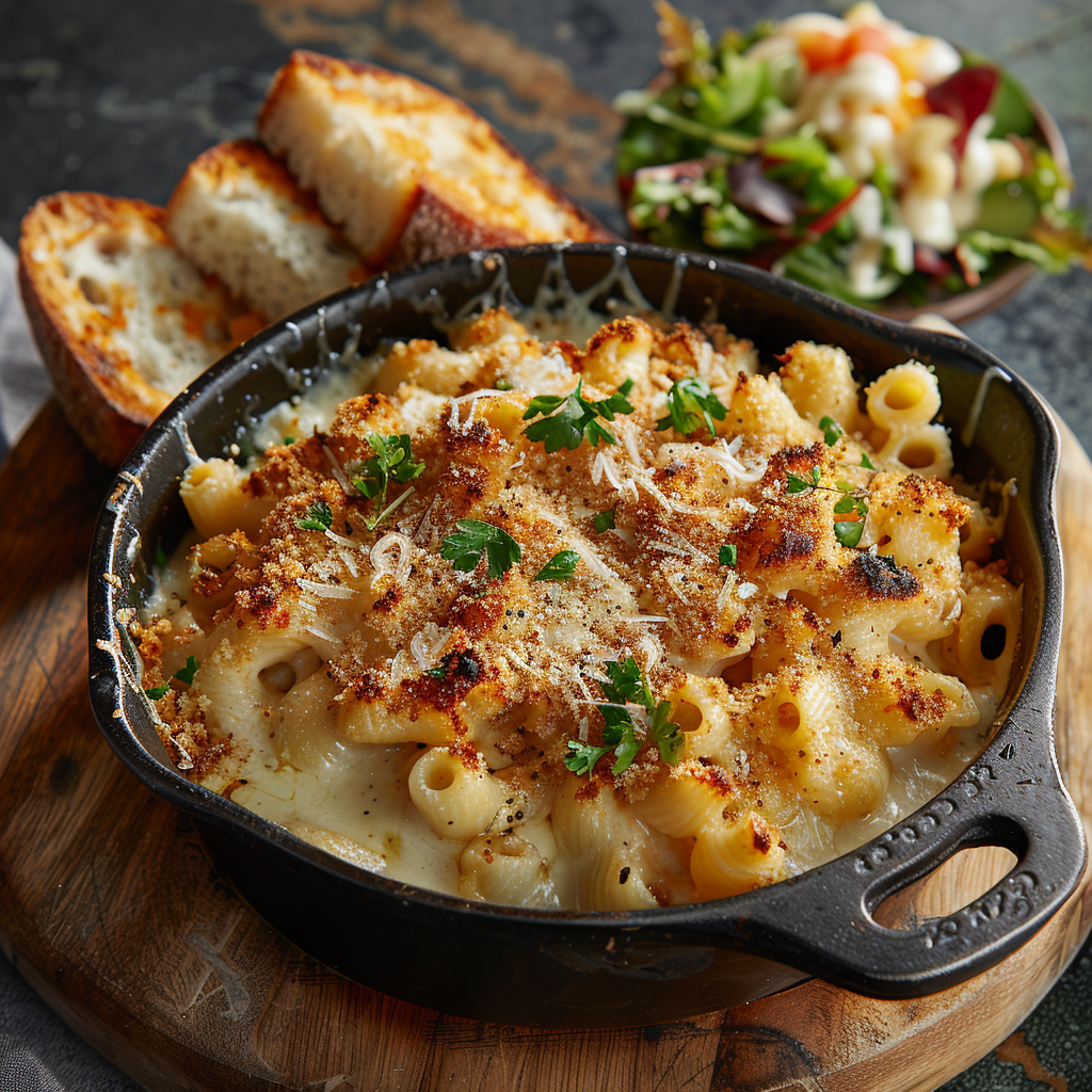 Mac and cheese met drie kazen en krokante topping