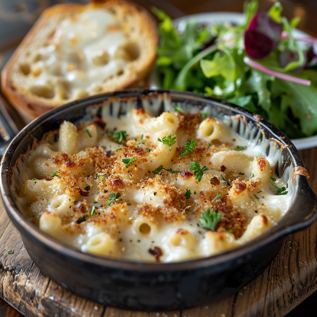 Mac and cheese met drie kazen en krokante topping