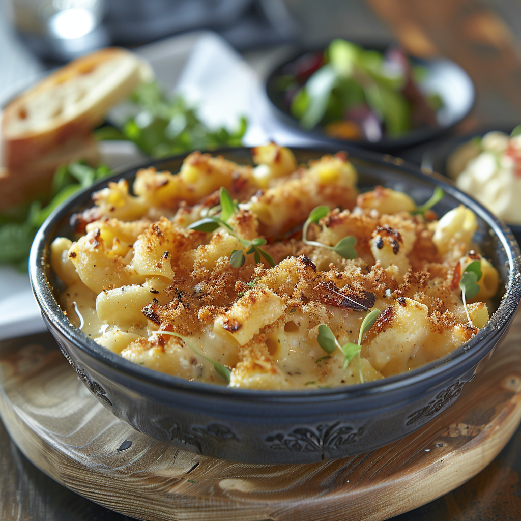 Mac and cheese met drie kazen en krokante topping