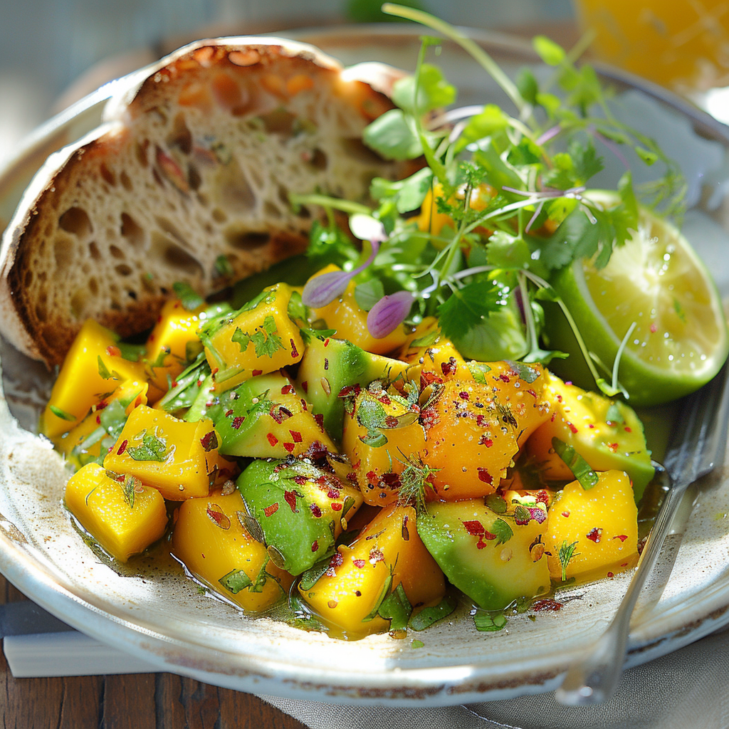 Mango-avocado salade met limoendressing