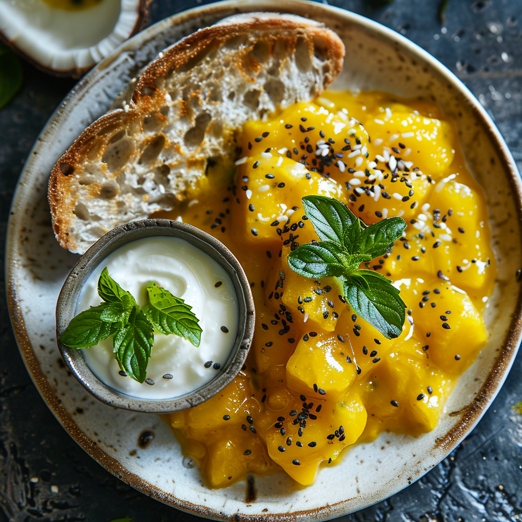 Mango-jam met passievrucht en kokos