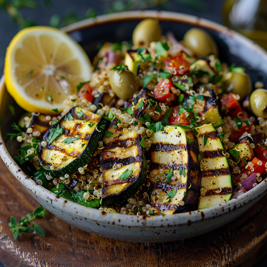 Mediterrane quinoa-salade met gegrilde courgette