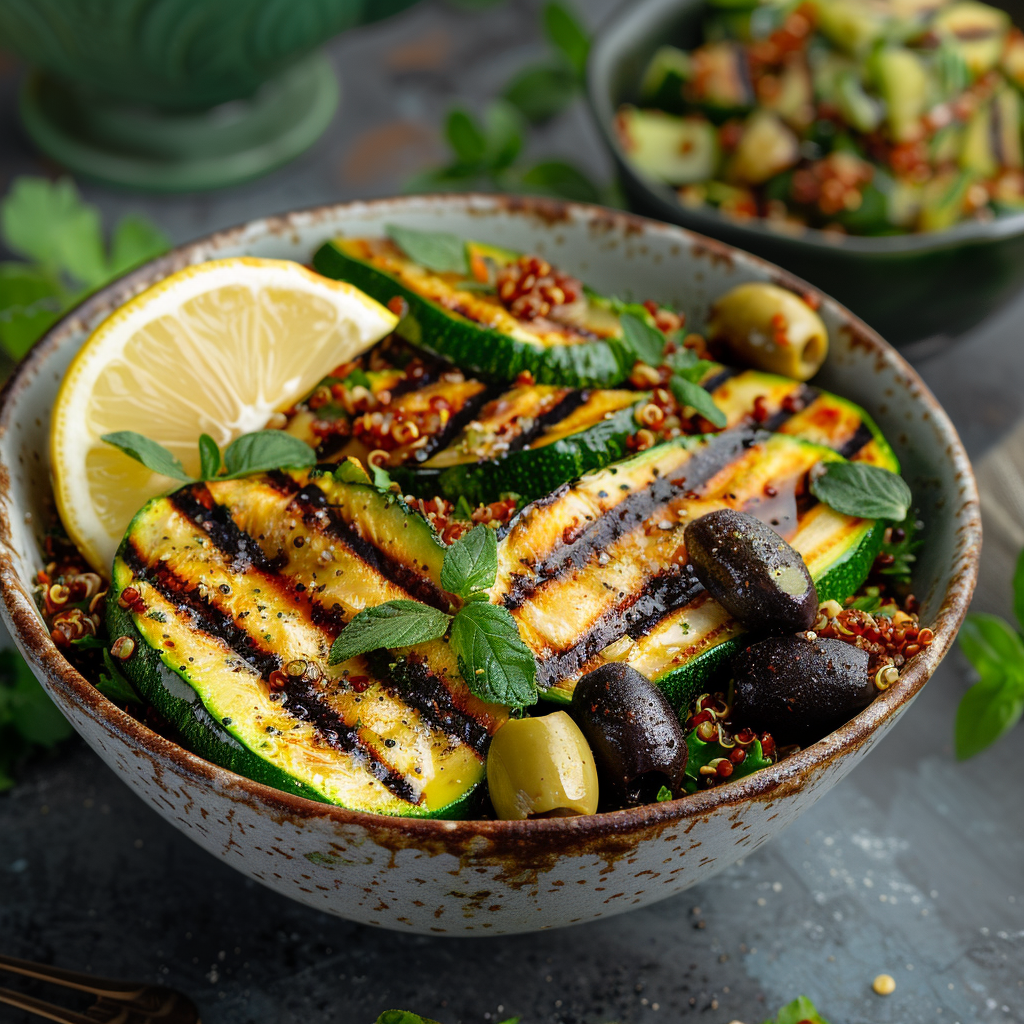 Mediterrane quinoa-salade met gegrilde courgette