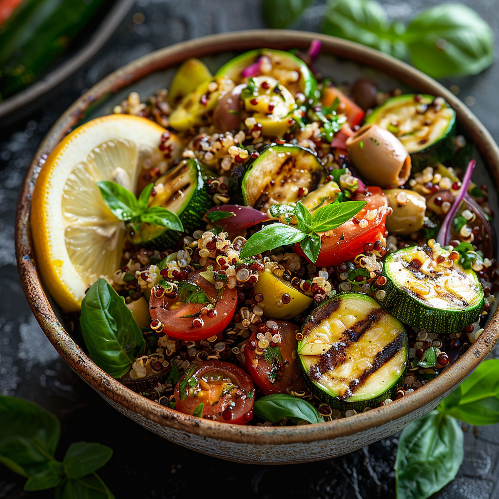 Mediterrane quinoa-salade met gegrilde courgette