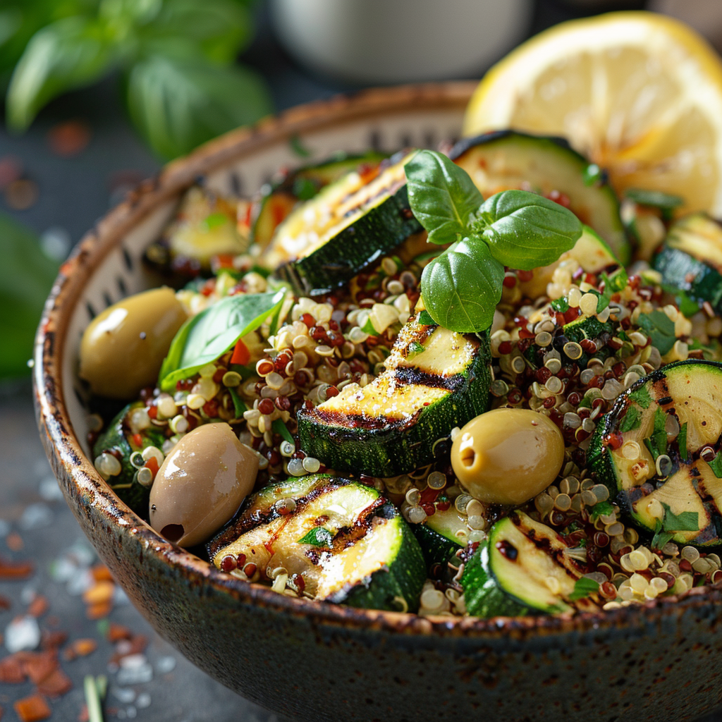 Mediterrane quinoa-salade met gegrilde courgette
