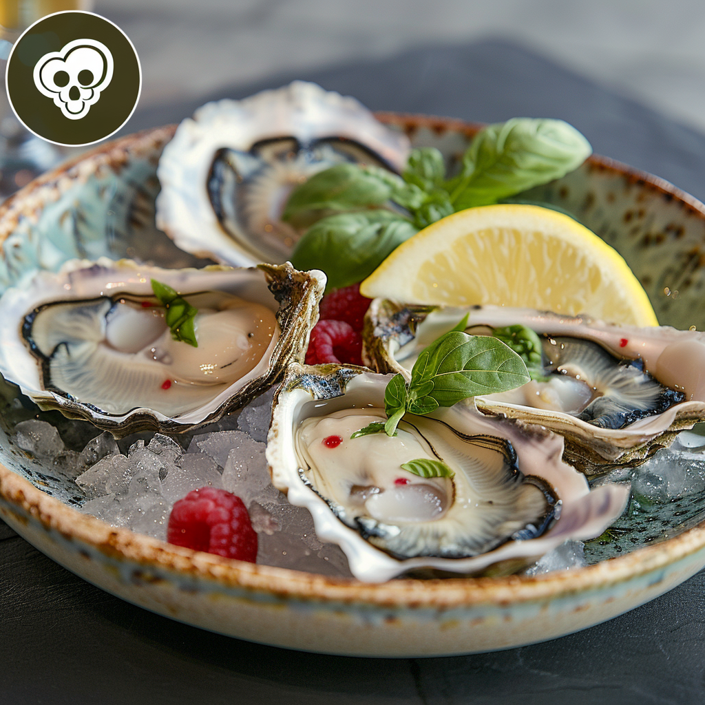 Oesters met vinaigrette van framboos en basilicum