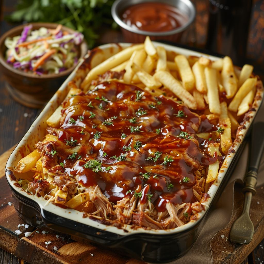 Ovenschotel met pulled pork en BBQ-saus