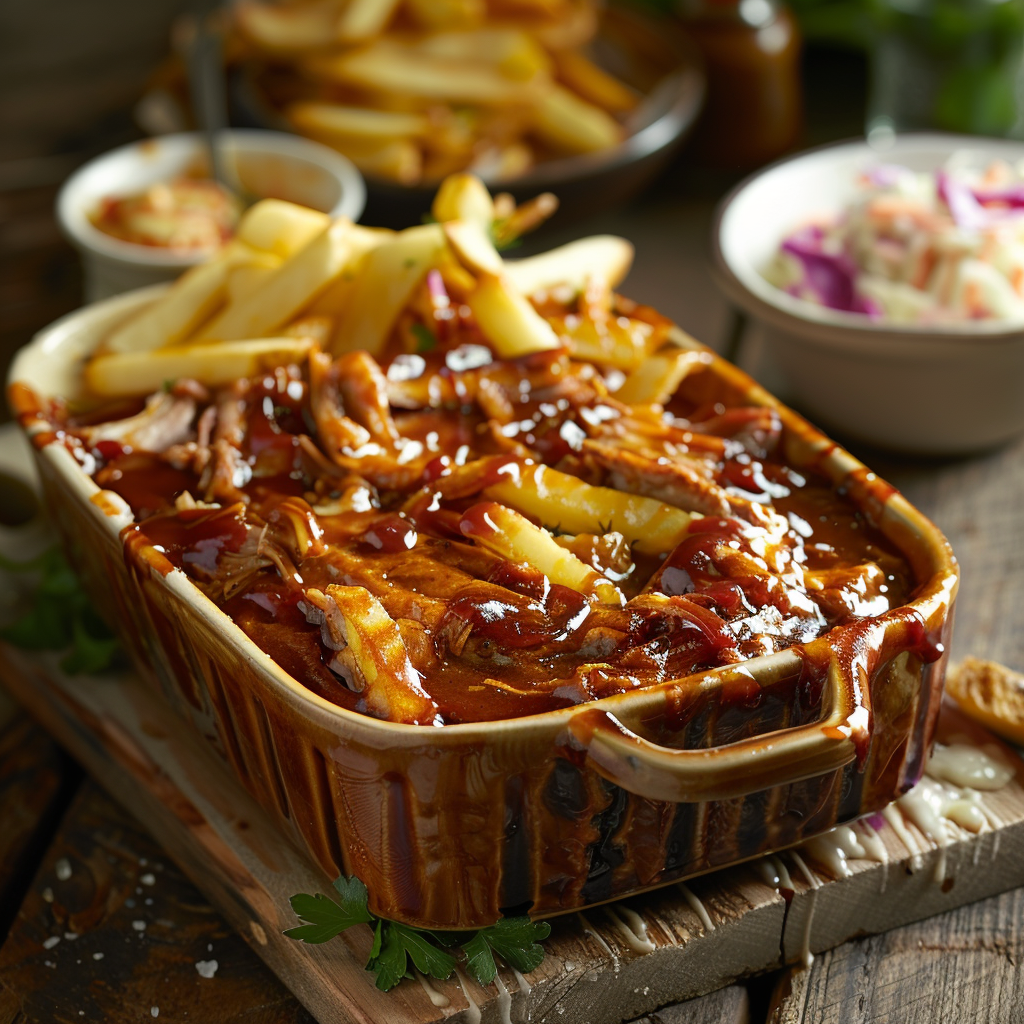 Ovenschotel met pulled pork en BBQ-saus