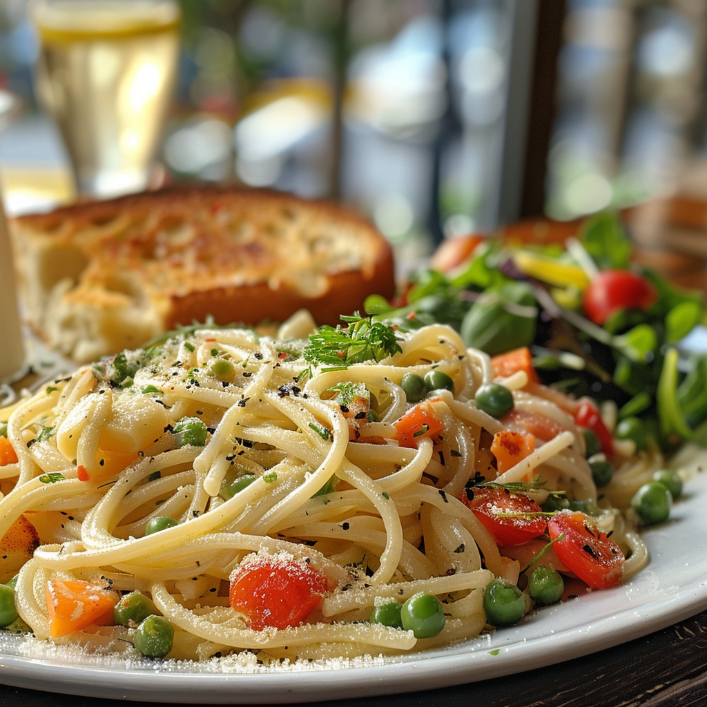 Pasta primavera met veel lentegroenten en citroen