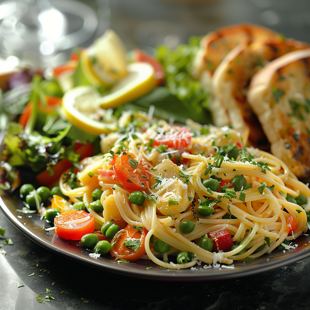 Pasta primavera met veel lentegroenten en citroen