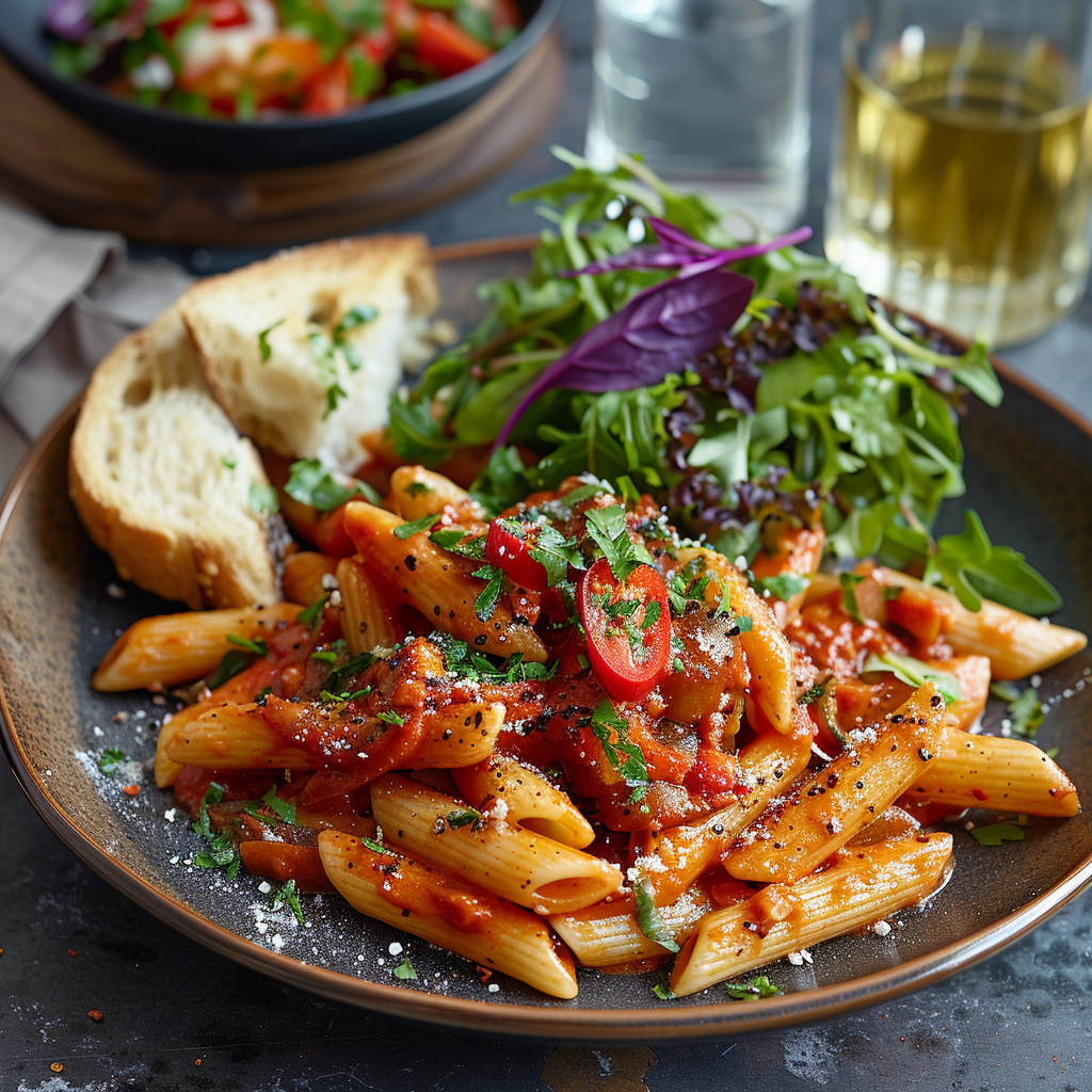 Penne all’arrabbiata met extra chili en koriander