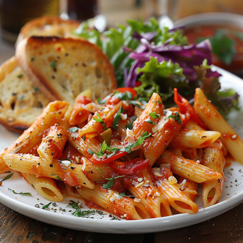 Penne all’arrabbiata met extra chili en koriander