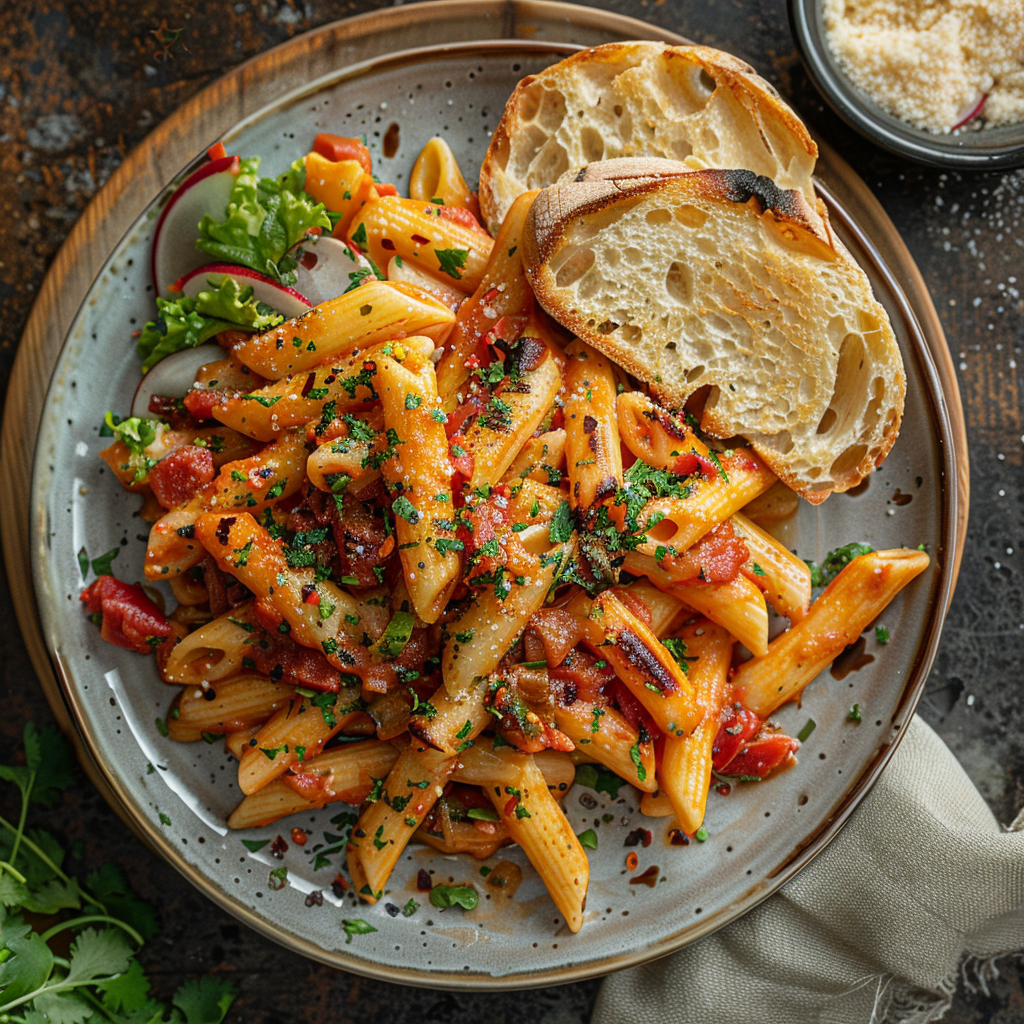Penne all’arrabbiata met extra chili en koriander