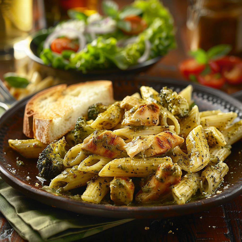 Penne met kip, broccoli en pestosaus