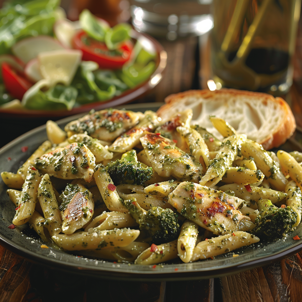 Penne met kip, broccoli en pestosaus