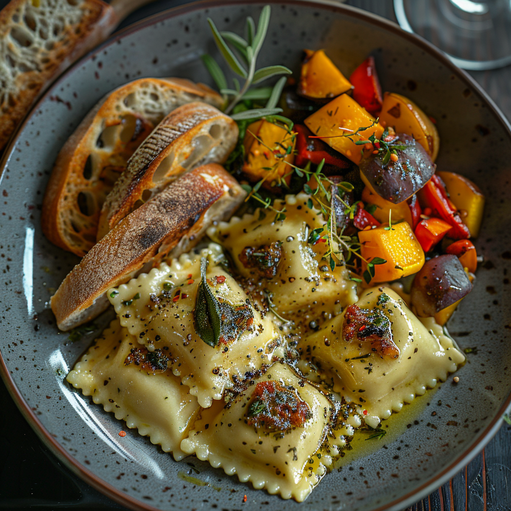 Ravioli met pompoenpuree en salieboter