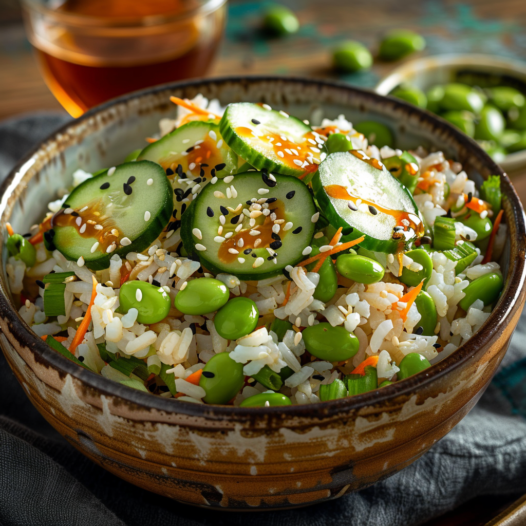 Rijstsalade Aziatisch met soja-sesam en edamame