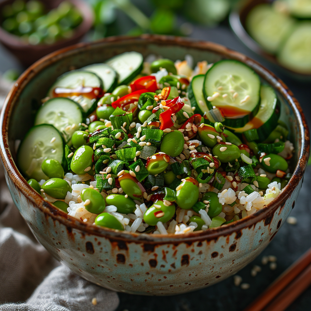 Rijstsalade Aziatisch met soja-sesam en edamame