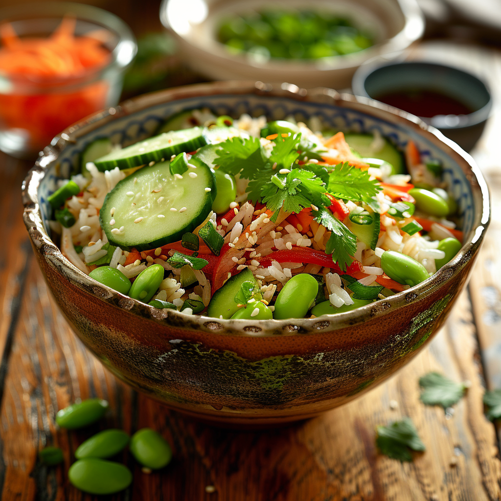 Rijstsalade Aziatisch met soja-sesam en edamame