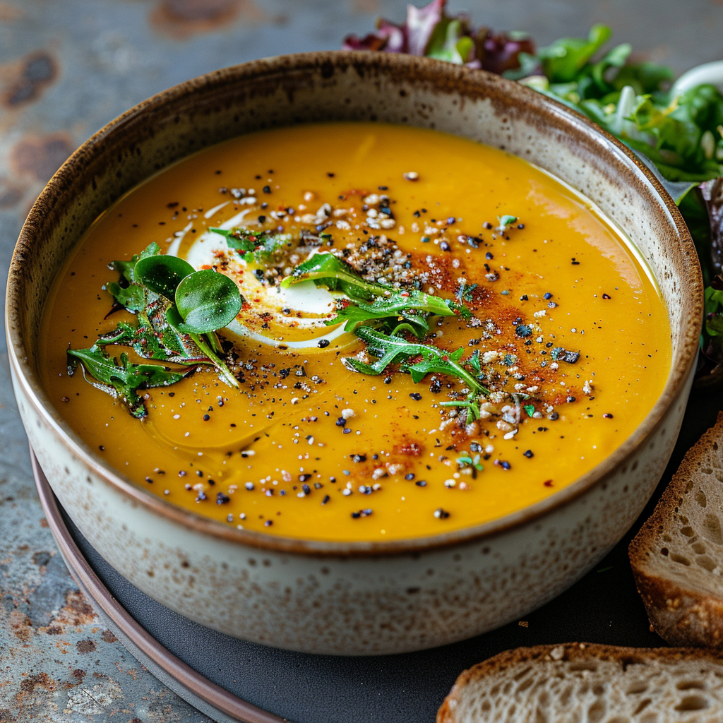 Romige pompoensoep met gember en kokosmelk