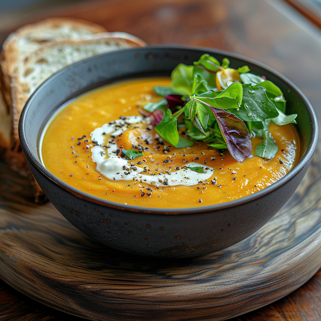 Romige pompoensoep met gember en kokosmelk