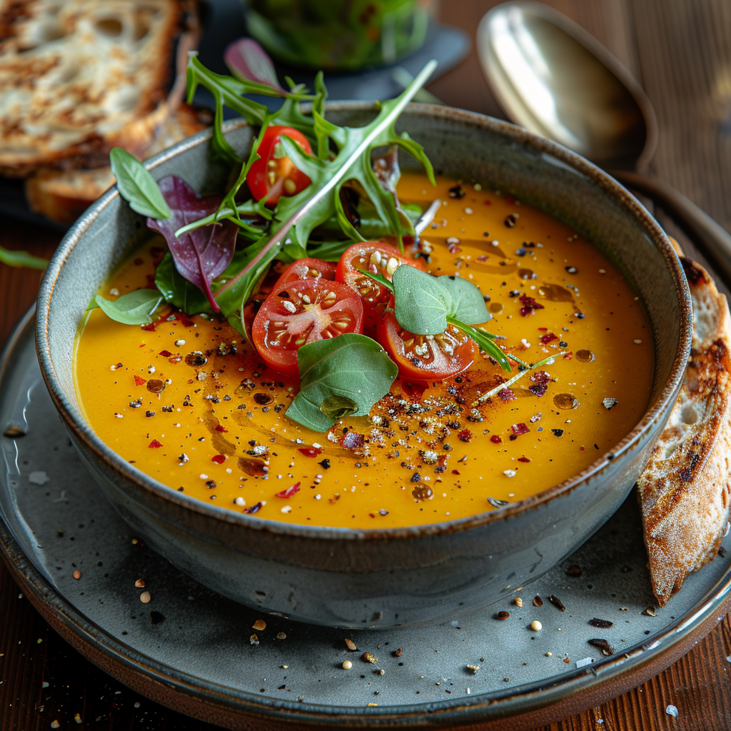 Romige pompoensoep met gember en kokosmelk