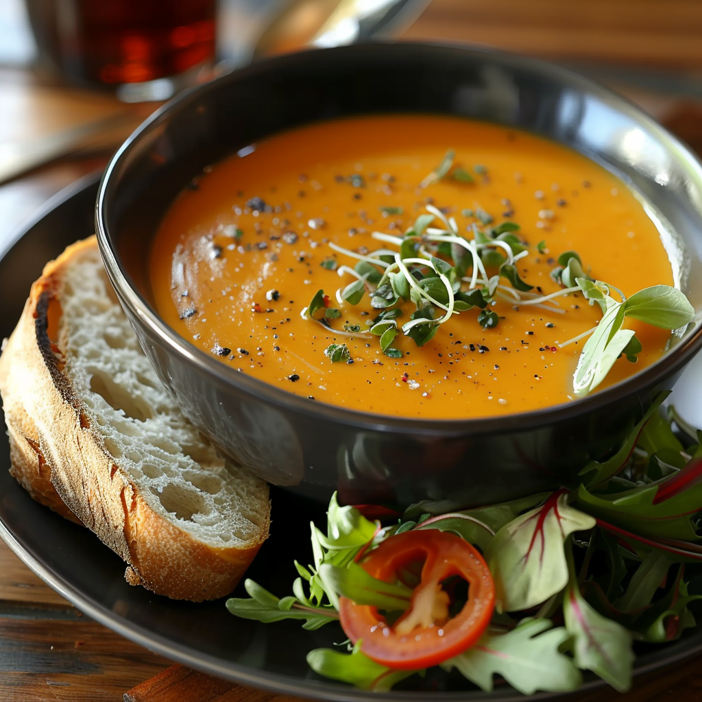 Romige pompoensoep met gember en kokosmelk