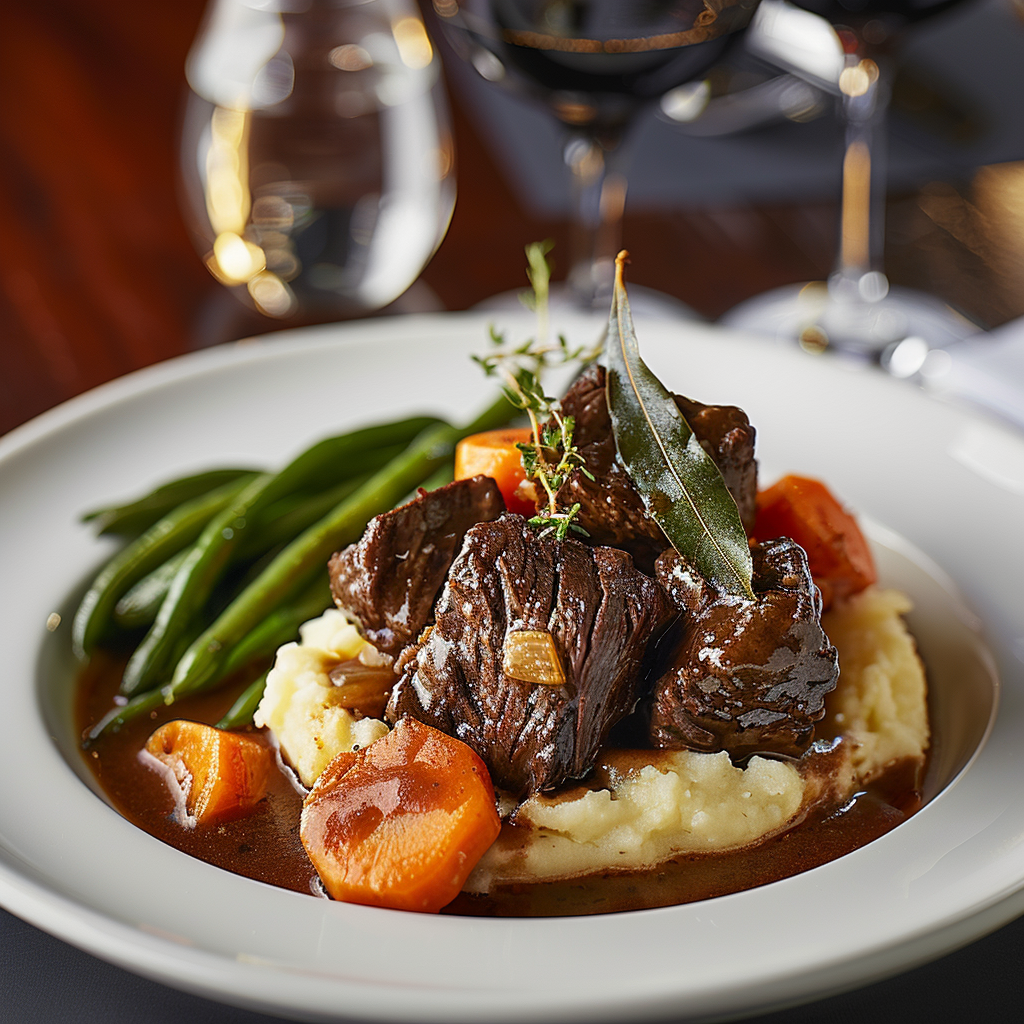 Rundersukade gestoofd met wortel en laurier