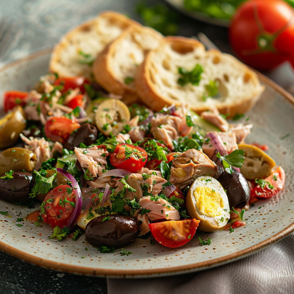 Salade Niçoise met tonijn, ei en olijven