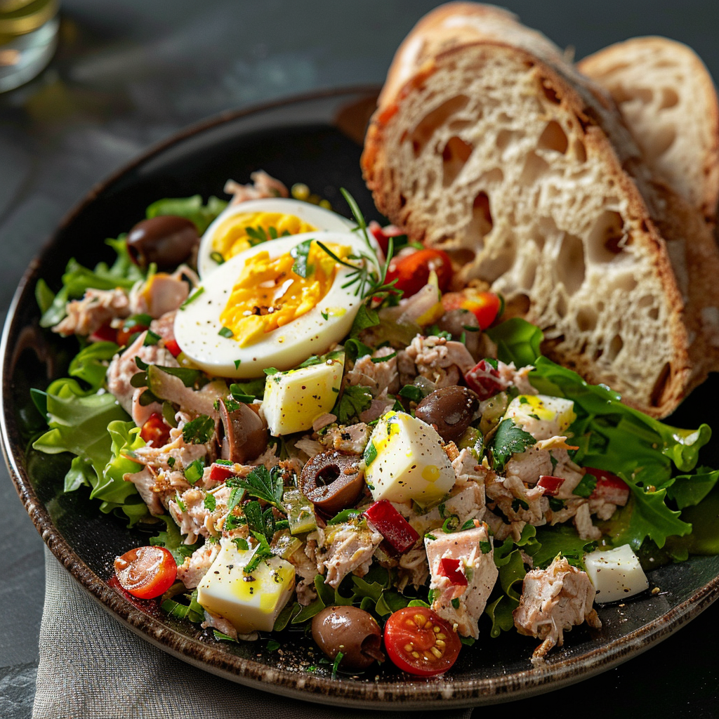 Salade Niçoise met tonijn, ei en olijven
