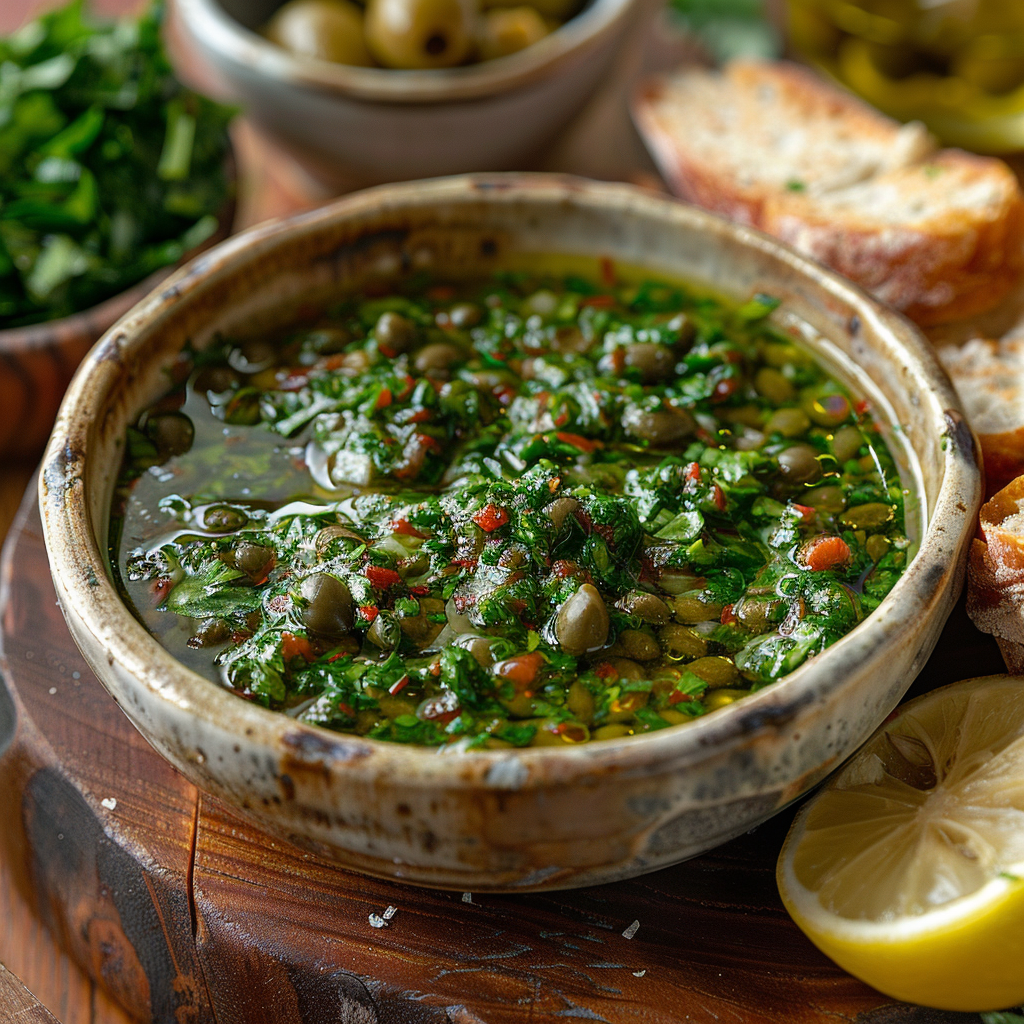 Salsa verde met peterselie, kappertjes en citroen