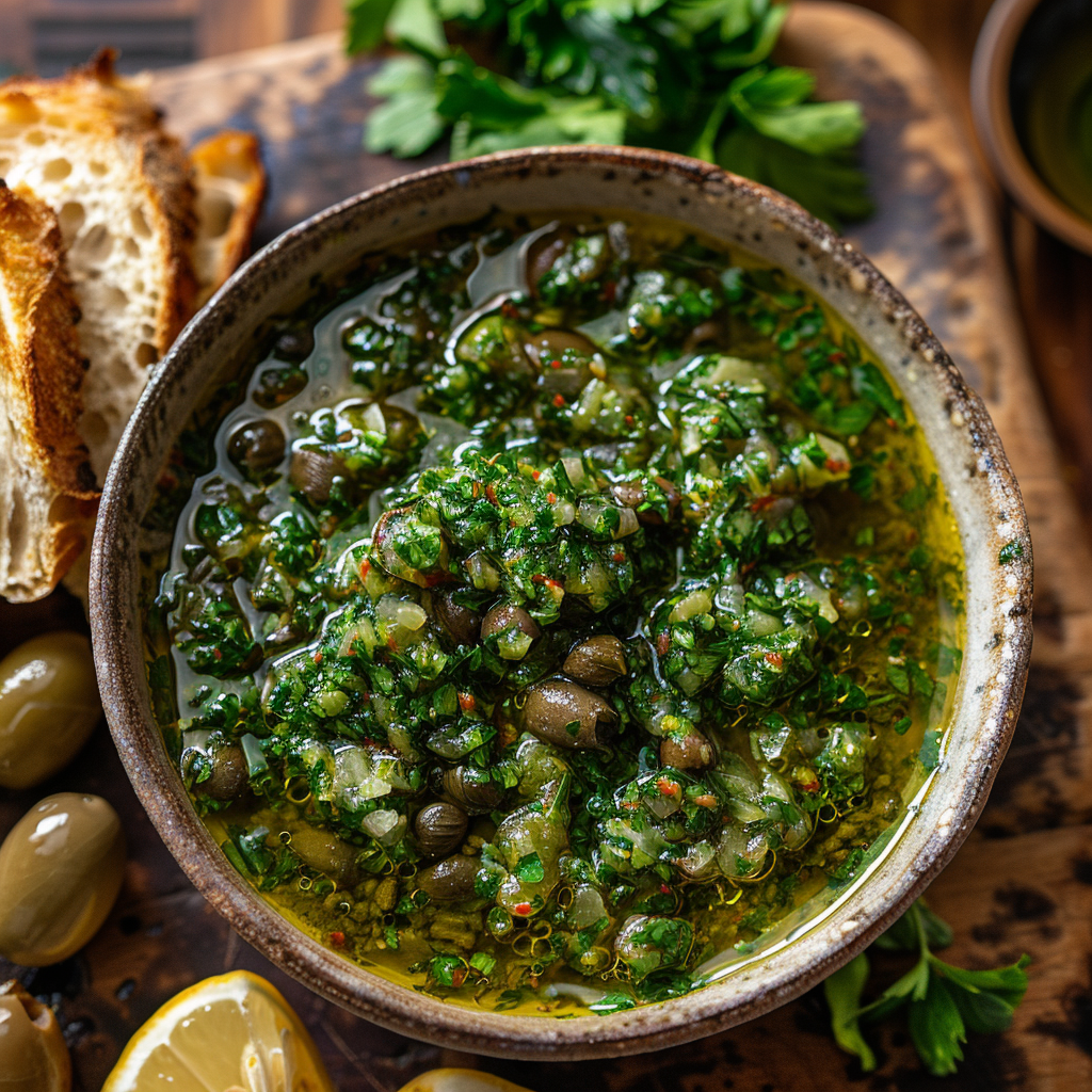 Salsa verde met peterselie, kappertjes en citroen
