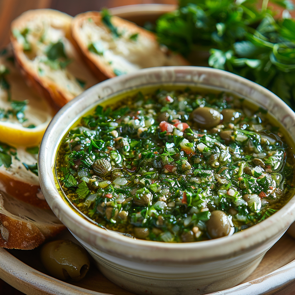 Salsa verde met peterselie, kappertjes en citroen