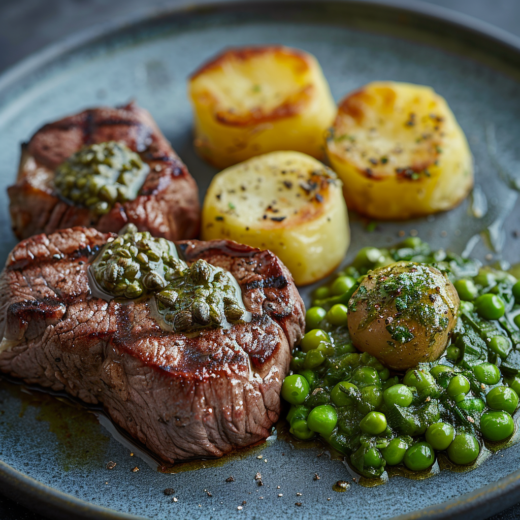 Scholfilet met kappertjes-boter en doperwtenpuree