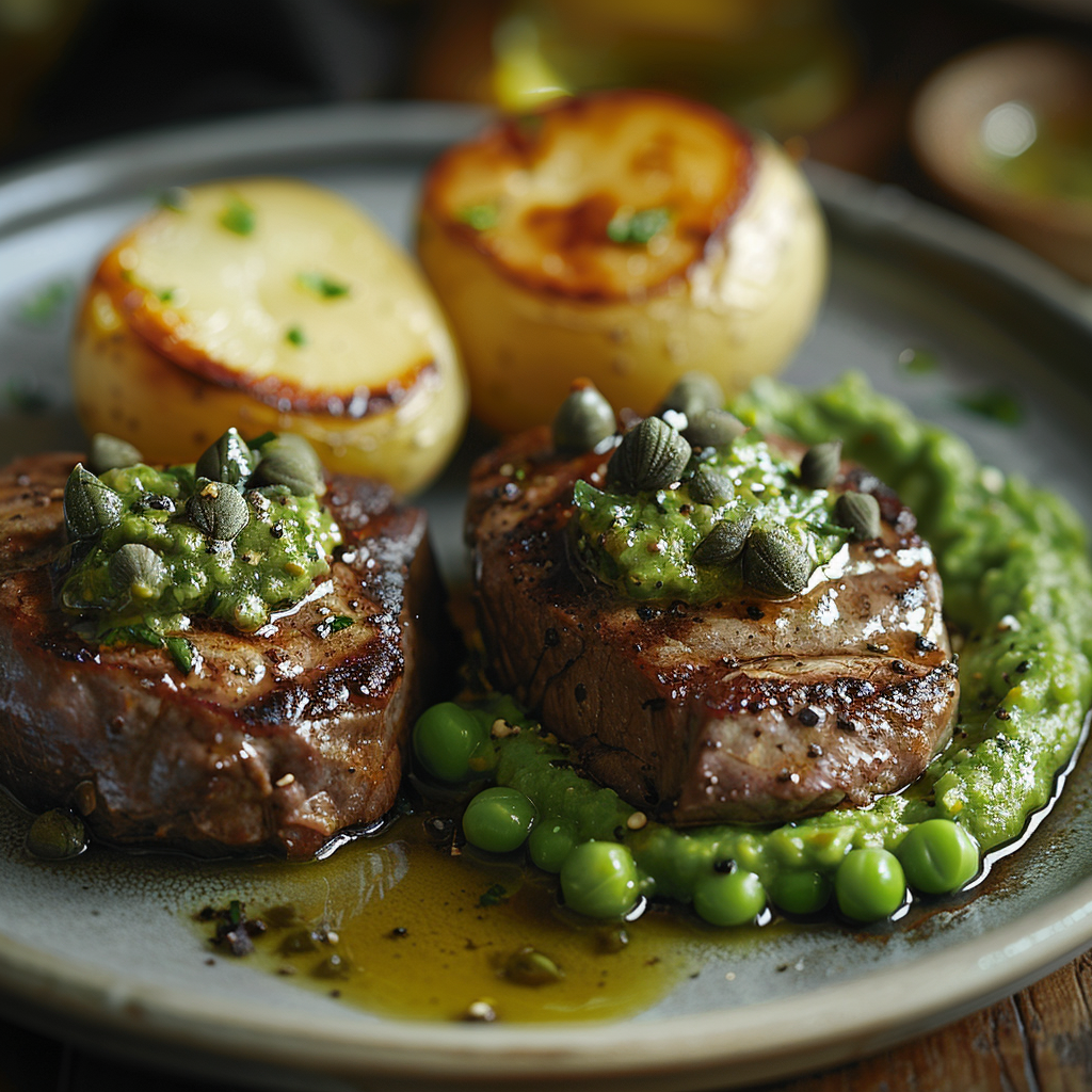 Scholfilet met kappertjes-boter en doperwtenpuree