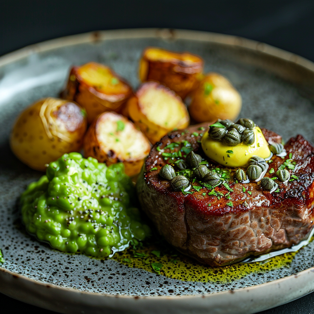 Scholfilet met kappertjes-boter en doperwtenpuree