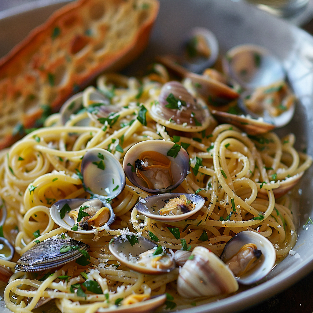 Spaghetti alle vongole met witte wijn en peterselie