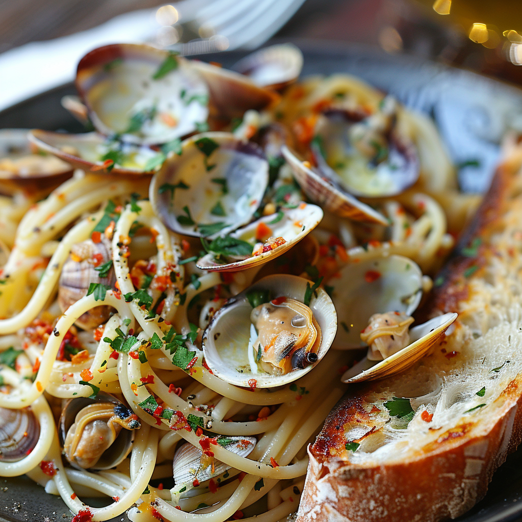 Spaghetti alle vongole met witte wijn en peterselie