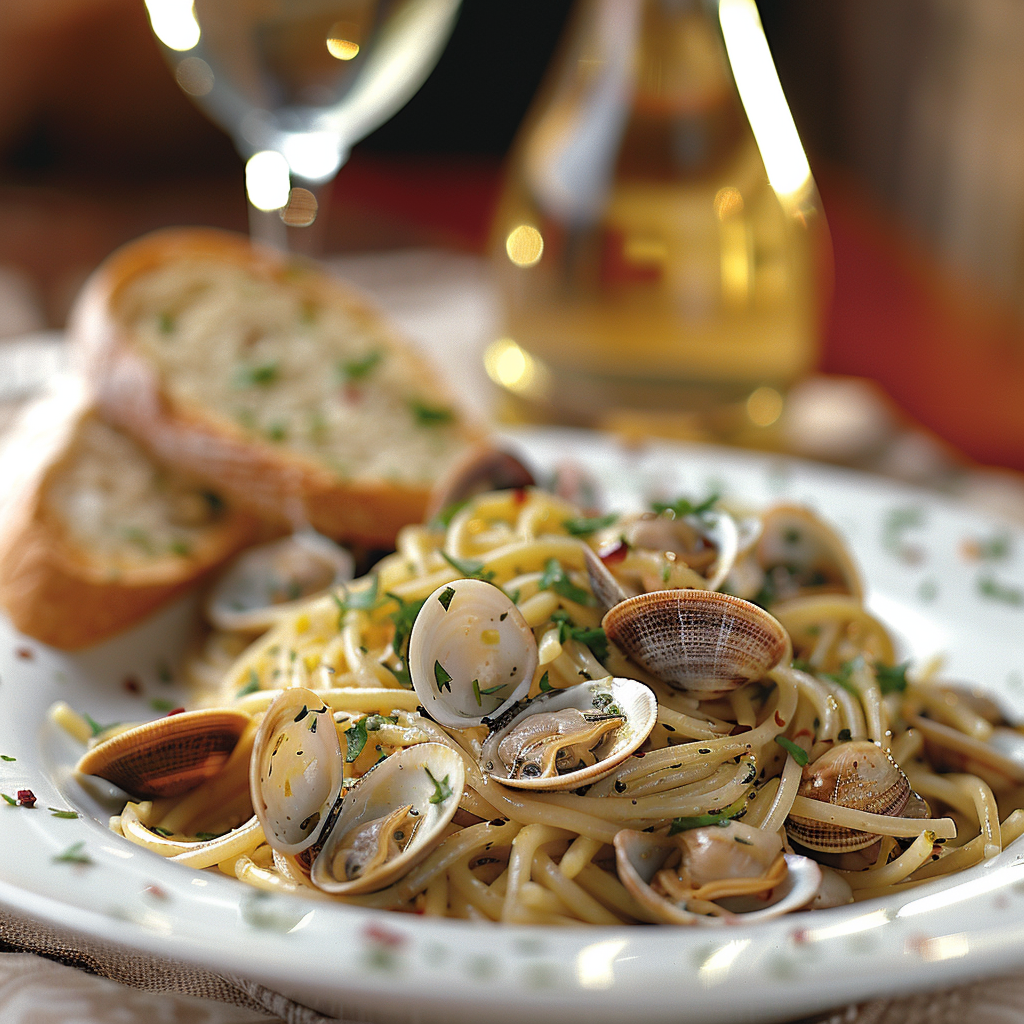 Spaghetti alle vongole met witte wijn en peterselie