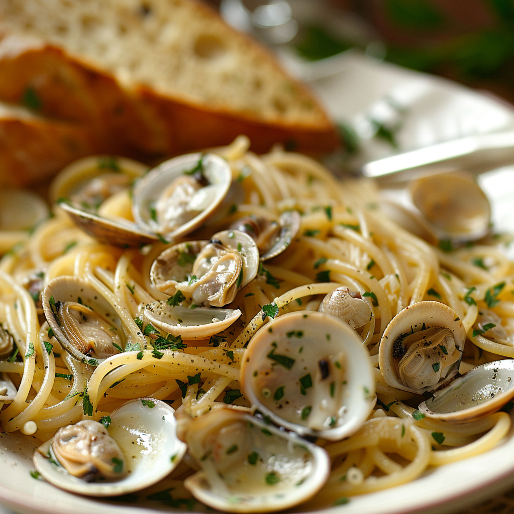 Spaghetti alle vongole met witte wijn en peterselie